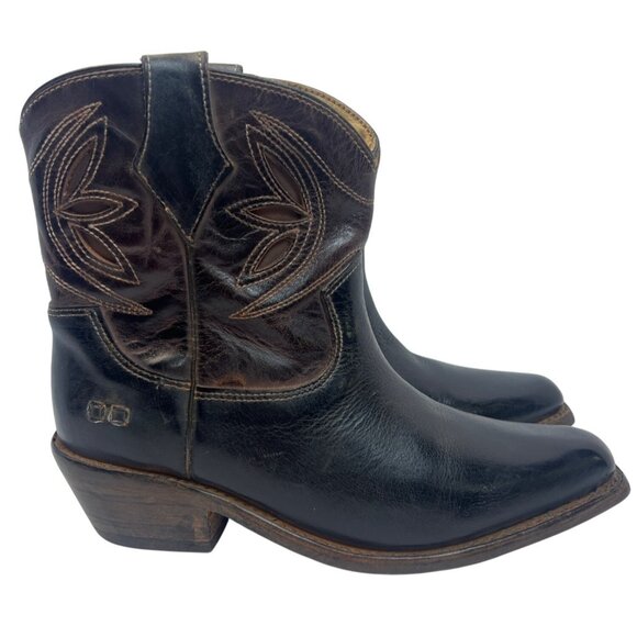 Bed|Stu Women's Crane Western Leather Ankle Boot, Black Teak Rustic Rust - Picture 3 of 12